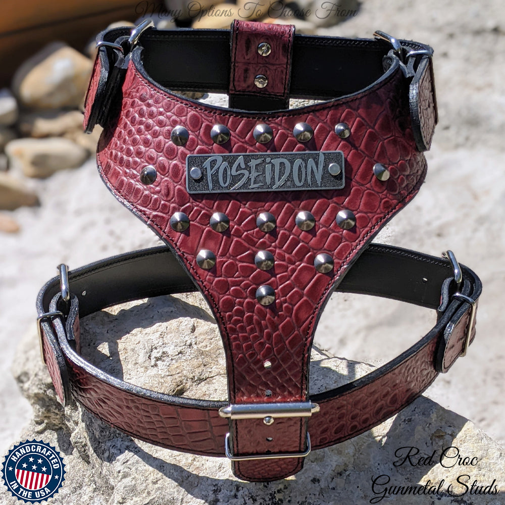 NH10 - Custom Made Italian Leather Personalized Harness with Cone Studs