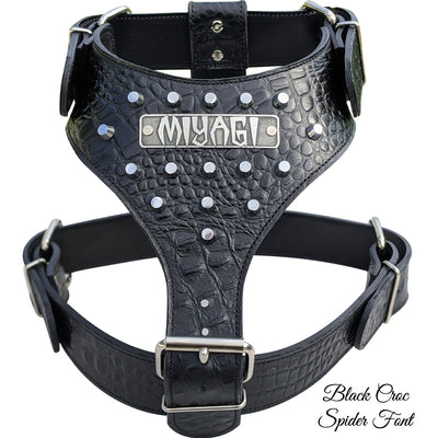 NH11 - Personalized Leather Dog Harness w/ Bucket Studs