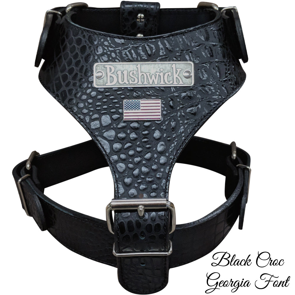 Leather Dog Harness Personalized Name Plate Heavy Duty USA - NH76