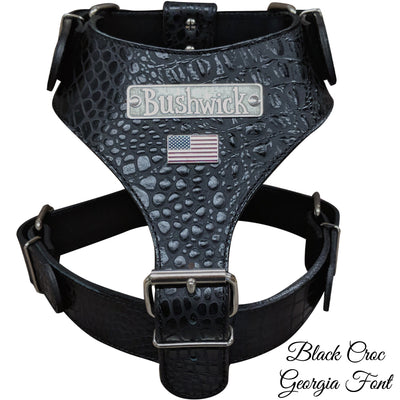Leather Dog Harness Personalized Name Plate Heavy Duty USA - NH76