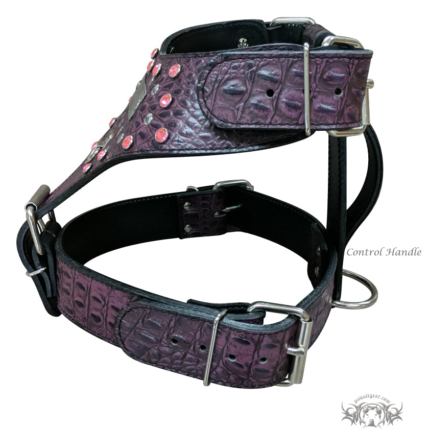 Y01 - Arnés de cuero personalizado para perros con gemas y remaches