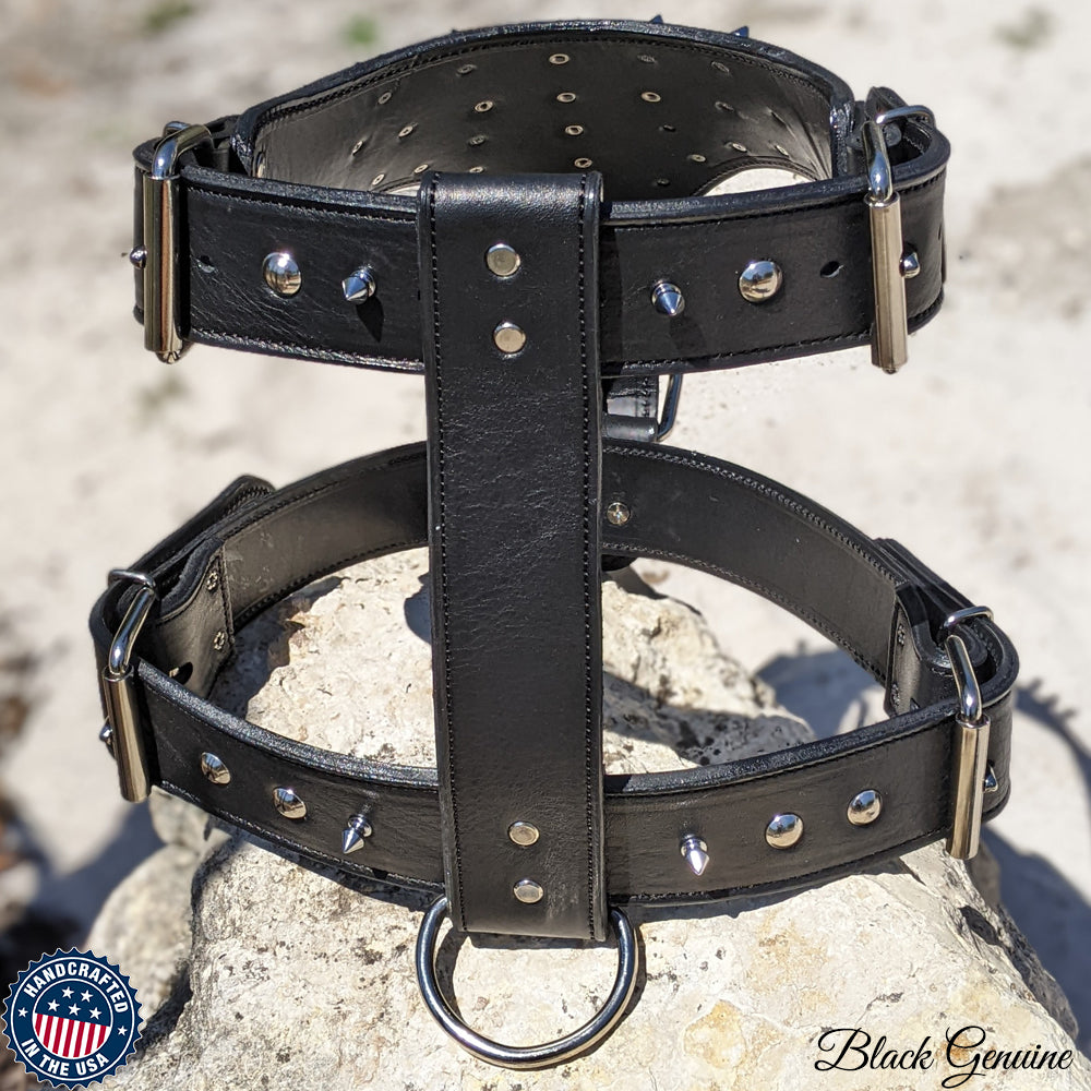 Y13 - Leather Dog Harness with Spikes & Studs