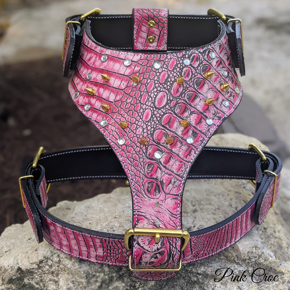 Y14 - Leather Dog Harness Spikes & Gems