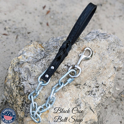 Super Heavy Silver Chain Lead - Twisted Leather Handle  - 30"