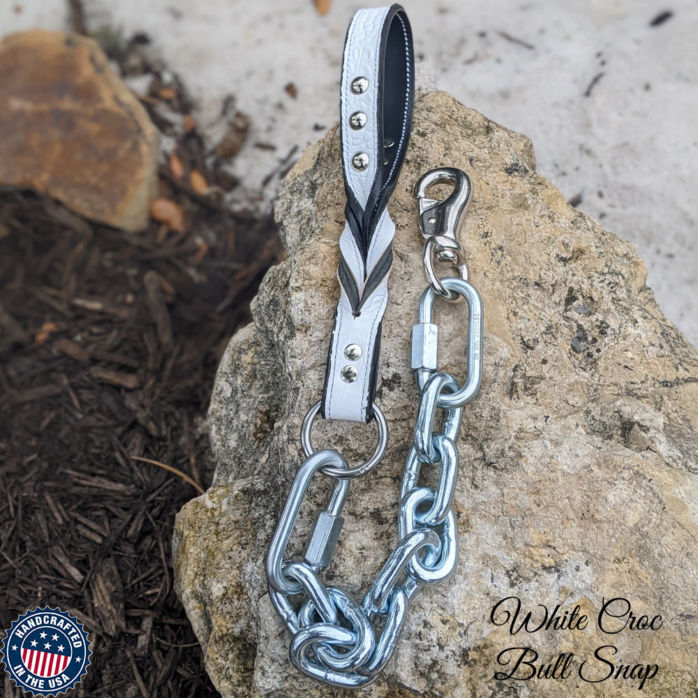 Super Heavy Silver Chain Lead with Studded Leather Handle - 30"