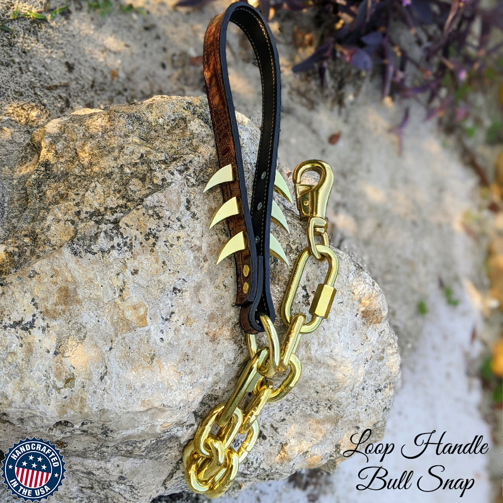 Spiked Leather Handle Super Heavy Gold Chain Lead #3 - 30"