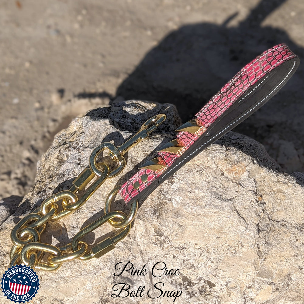 Spiked Leather Handle Super Heavy Gold Chain Lead #3 - 30"