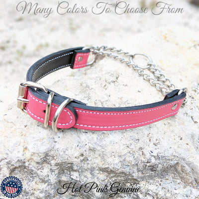 LM1 - Leather Martingale Collar with Buckle - 1"
