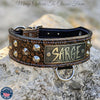 Leather Tapered Dog Collar Name Plate with Studs 2" Wide - N5