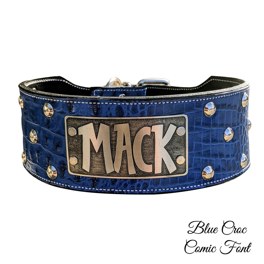 Collar de cuero para perros, collar con placa de identificación, tachonado, collar de 3" de ancho - NX3