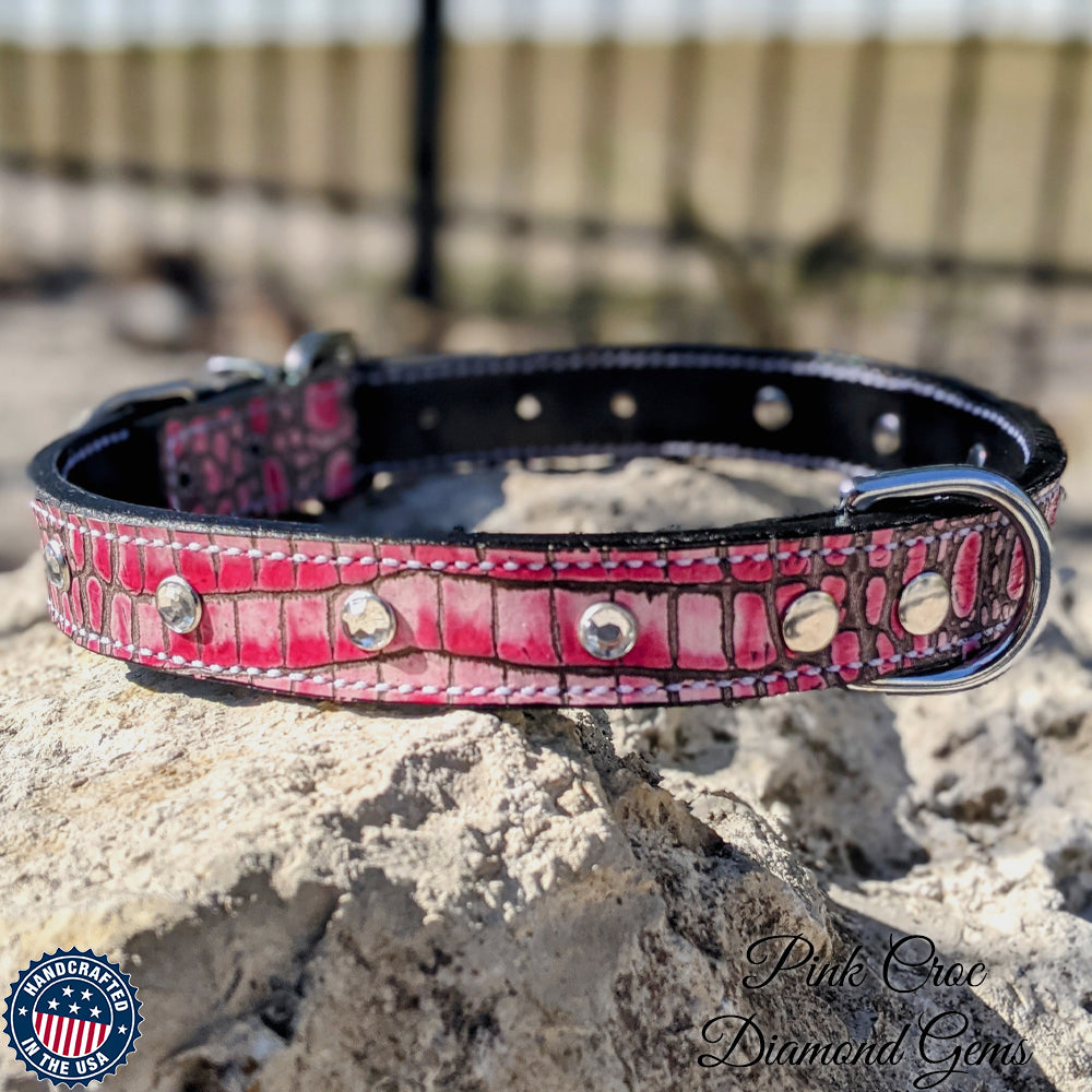 U3 - 1" Wide Leather Dog Collar with Gems