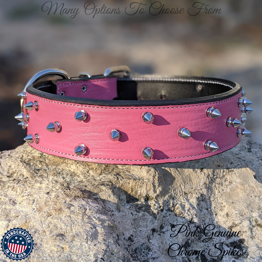 Spiked Leather Dog Collar, Protection Dog Collar, Custom 2 Wide - W18 -  Pit Bull Gear