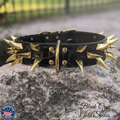 Spiked Leather Dog Collar Handcrafted Leather Collar 2" Wide - W2