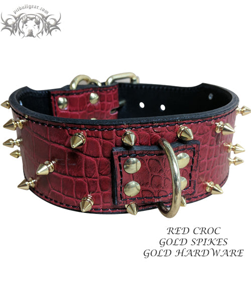 X10 - Collar de cuero con pinchos para perros de 3"