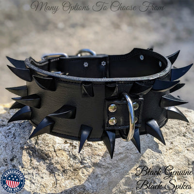 X24 - 3" Wide Leather Dog Collar with Dragon Claw Spikes
