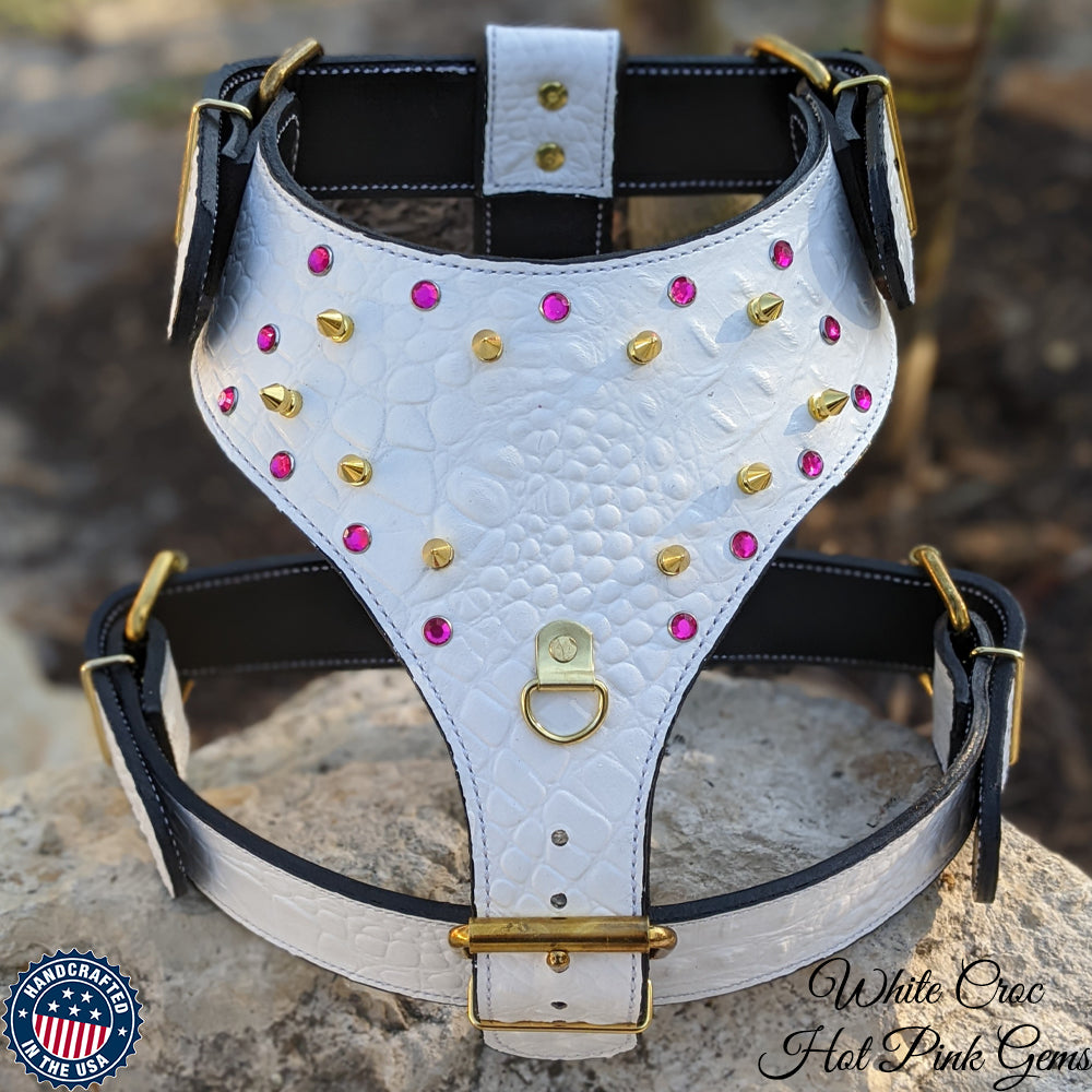 Y14 - Leather Dog Harness Spikes & Gems